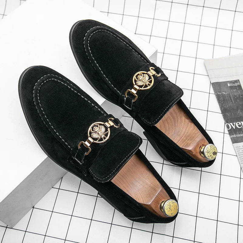 

Men's black leather shoes designer metal decoration high-quality frosted leather Lefu shoes casual business Oxford shoes 2023new