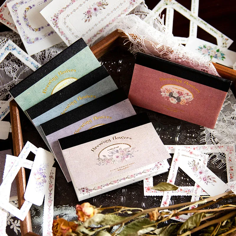30Pcs Memo Lace Frame Note Book Flowers Bottoming Decorative Writing Record Material Backing Paper Message 100*70mm