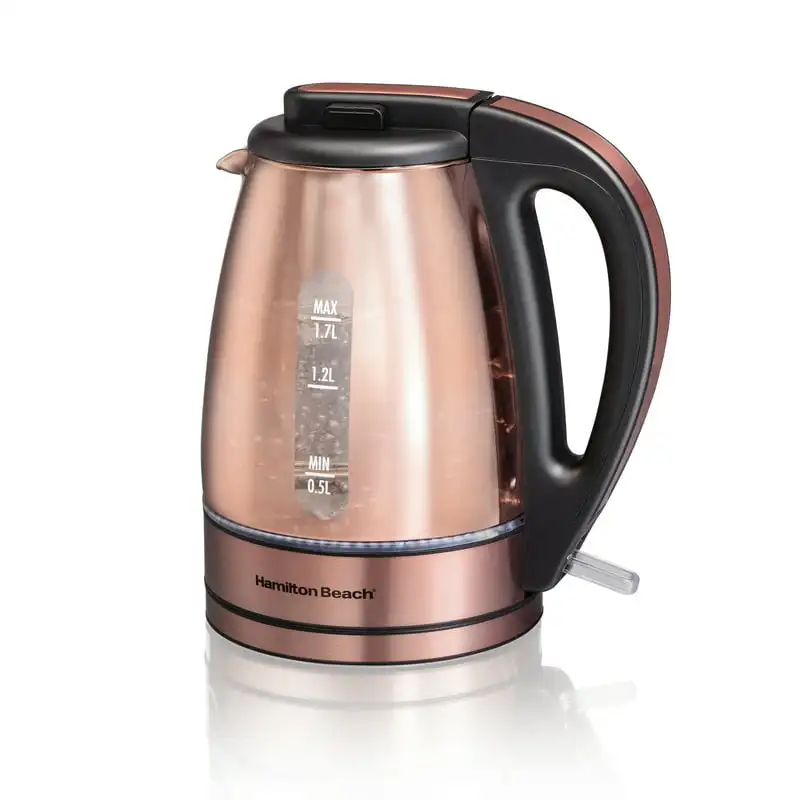 

Restored Glass Electric Kettle, 1.7 Liter Capacity, Copper Finish & Brushed Copper Stainless Steel Accents, R40866