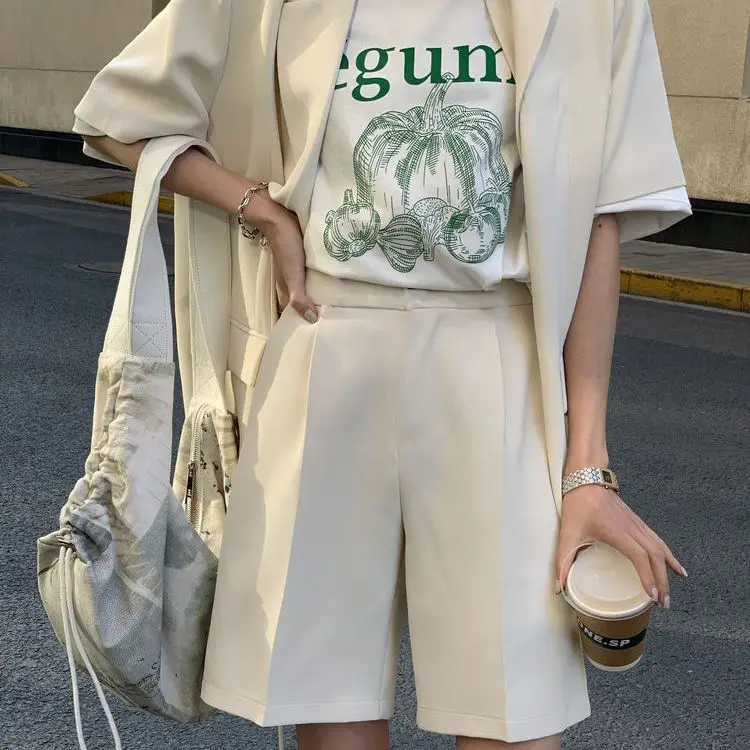 Spring and Summer 2023 Thin Casual Loose Short Sleeve Blazer Women's Suit Shorts Two-piece Set