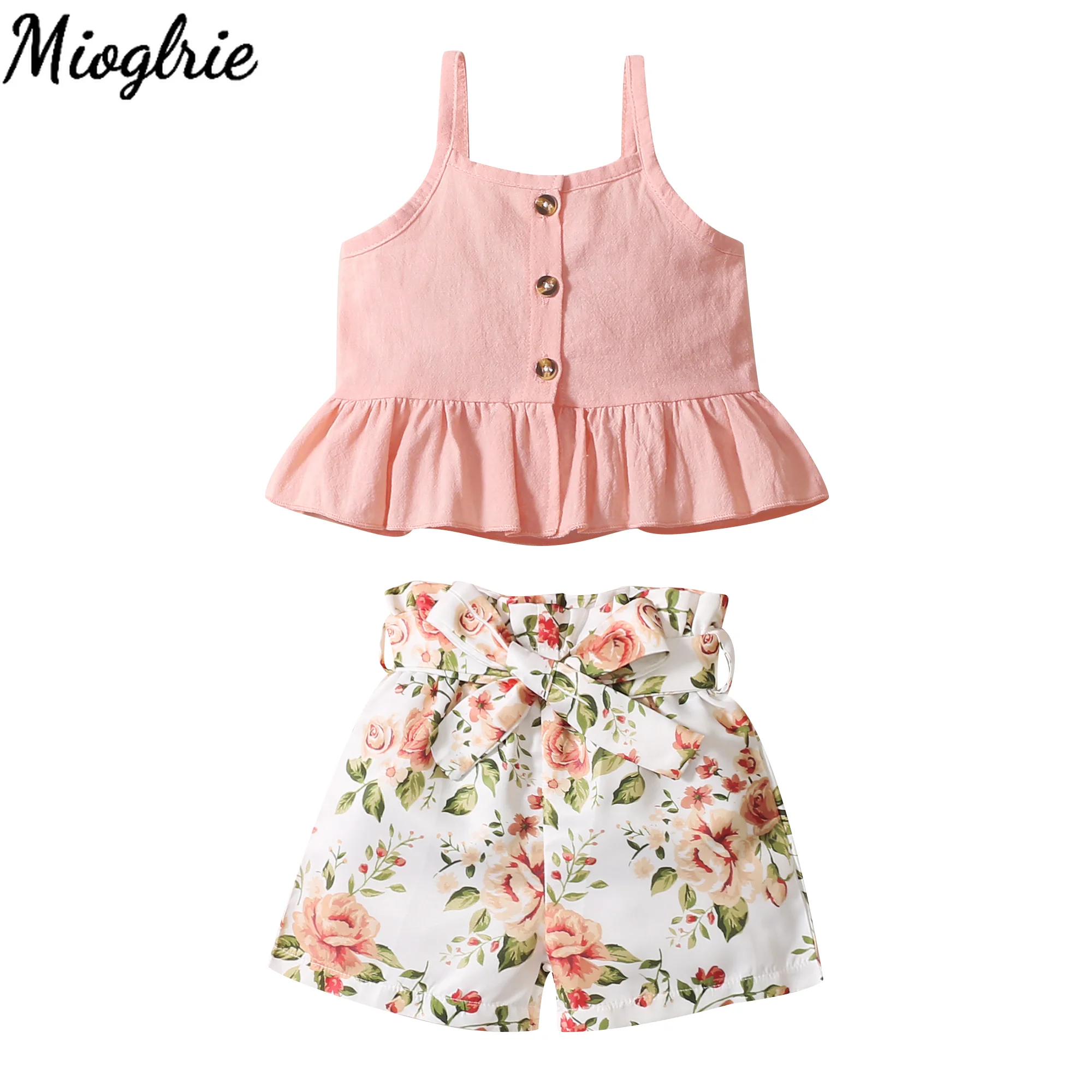 

Детская одежда для девочек, топ на бретельках + штаны с цветочным принтом, комплект из 2 предметов для девочек, лето 2022, модный костюм, комплек...