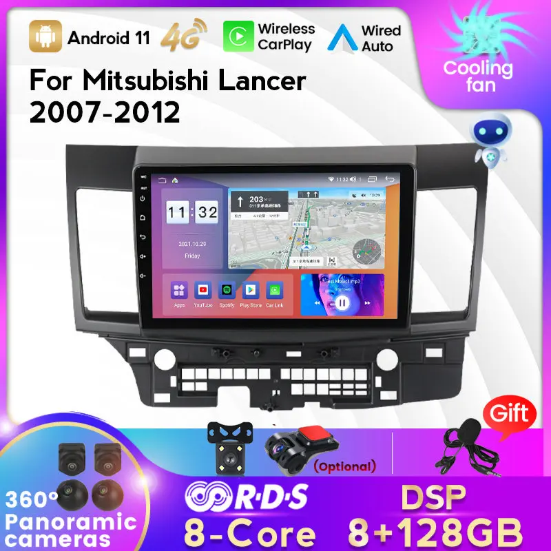 MEKEDE IPS 8GB+128GB DSP Android11 Car Radio Multimedia Player For Mitsubishi Lancer 2007-2012 GPS Navigation Carplay Auto WIFI - купить по