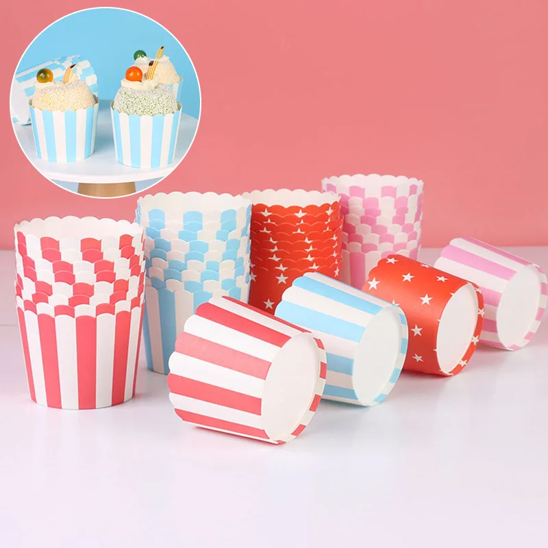 

50Pcs Christmas Colorful Striped Design Cupcake Wrappers Paper Baking Cups Grease Proof Stackable Cupcake Liners Description