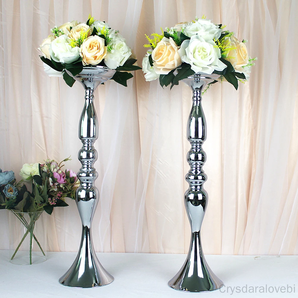 

10PCS Silver Metal Candle Holders Flower Vases Candlestick Wedding Table Centerpieces Event Road Lead Party Candle Stands Rack