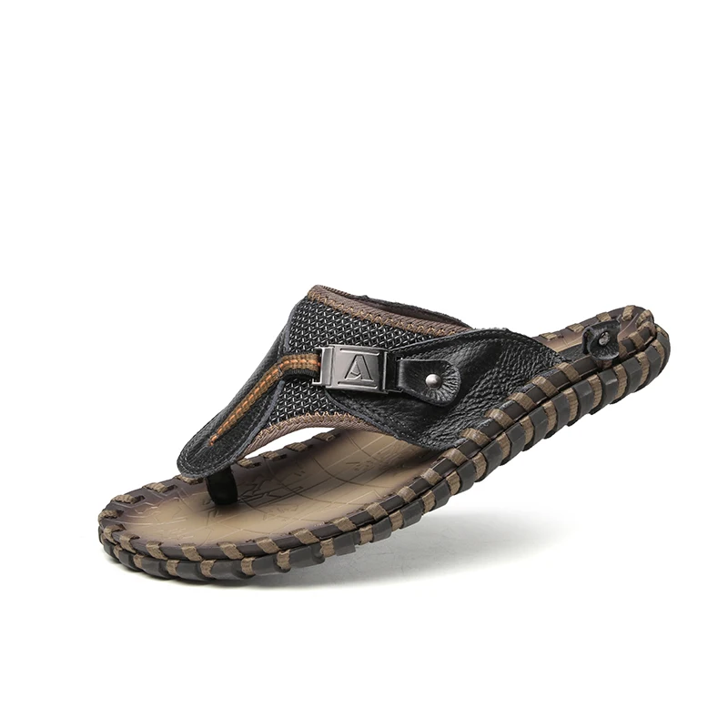 

Genuine Cow Leather Shoes Men Sandals Mens Flip Flops Men's Casual Shoes Classic Massage Beach Slippers Anti-slip Summer 2022