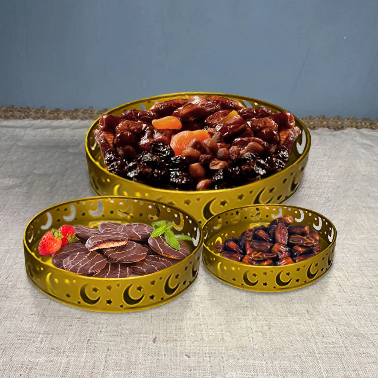 

Декоративные сервировочные подносы Рамадан для ИД Мубарак мусульманский Железный строительный контейнер держатель для десертов украшени...