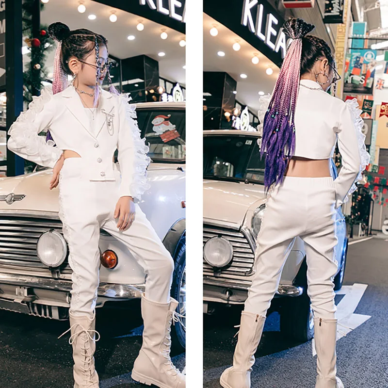 

Hip-hop Girl Runway Show Audacious Fashion Girl Model Runway White Costumes Jazz Dance Costumes Children's Clothes Summer