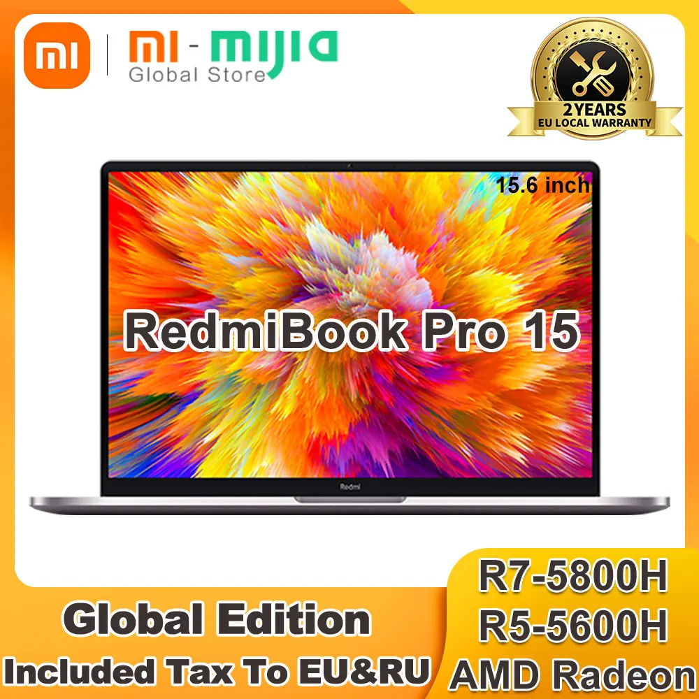 Xiaomi Mi RedmiBook Pro 15 Laptop Ryzen AMD R5-5600H / R7-5800H 16GB 512GB SSD 3.2K Screen Computer Notebook Win 10 Pro PC
