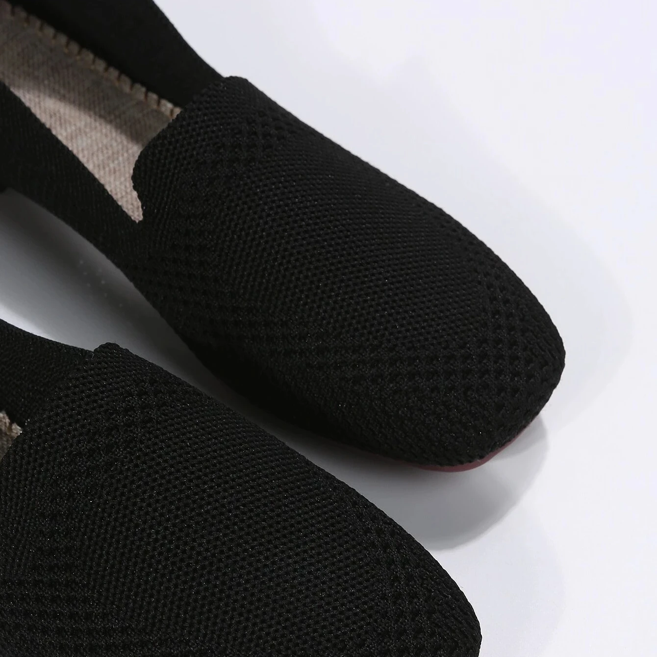 2023 Large Size Woven Women Single Shoes Spring and Autumn New Style Fly Woven Flat Square Head Cloth Shoes Knitted Soft Soles