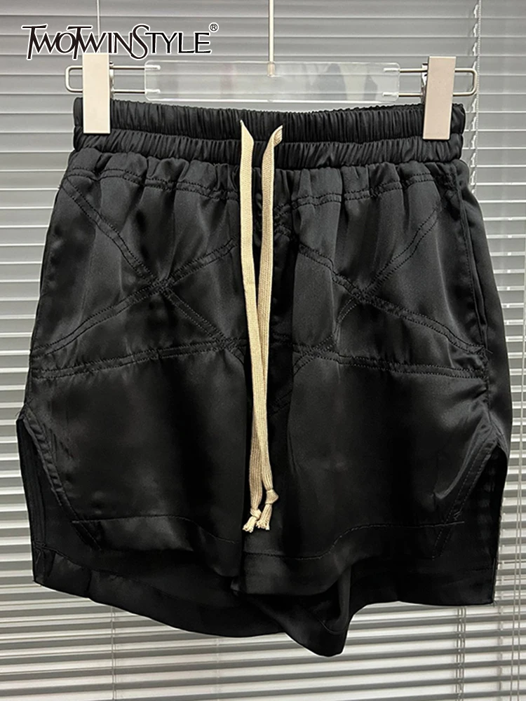 

Twotwin2 Стильные черные повседневные короткие брюки для женщин с высокой талией, свободные шорты на завязках, женская летняя одежда, стильная ...