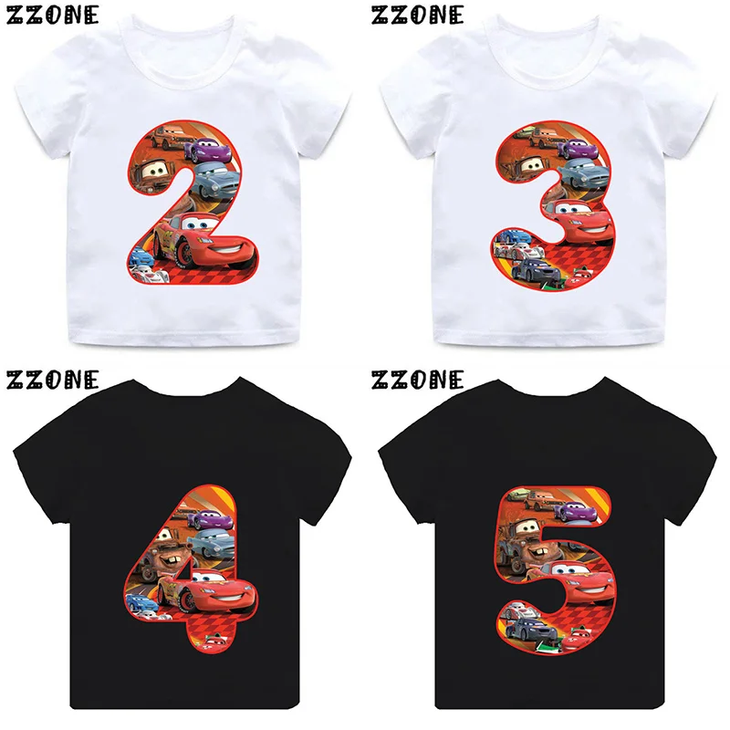 

Disney Car Pixar Lightning McQueen Print Boys Clothes 1 2 3 4 5 6 7 8 9 Years Birthday Number Kids T shirt Baby Girls T-Shirts