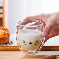 cute animal tea cup milk carton lemon juice cup double wall glass cups anti scalding drinkware child kawaii glasses coffee mug