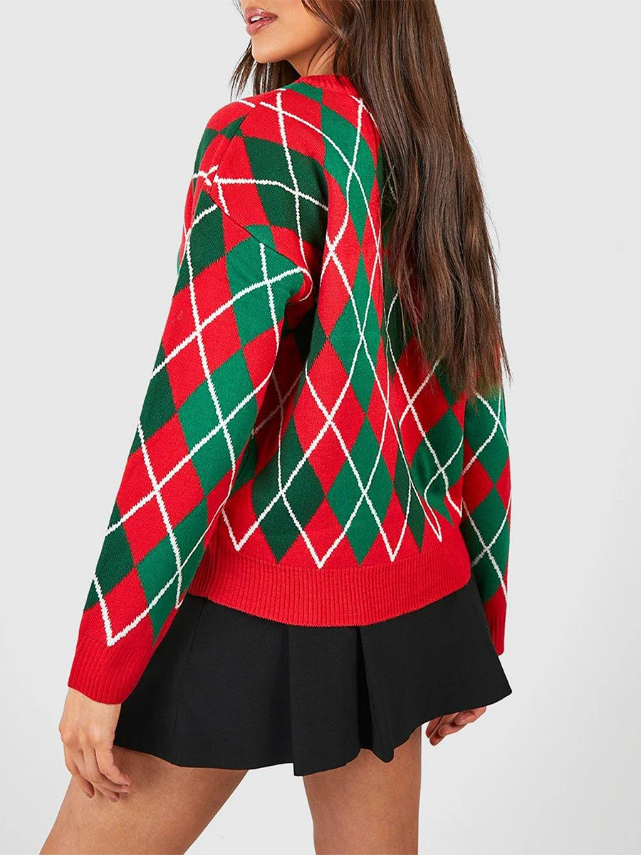 Женский рождественский свитер кардиган в стиле ретро вязаный трикотаж с