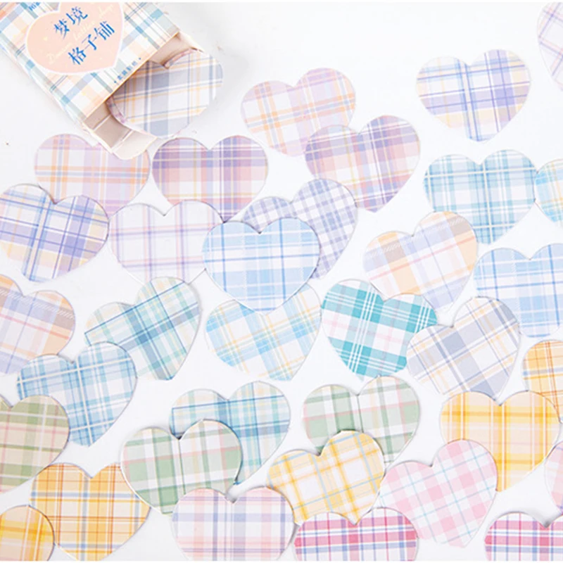 

40Packs Wholesale Box stickers Decorative Dreamplaid Heart Exquisite Account Base Stationery Material Scrapbook Free shipping