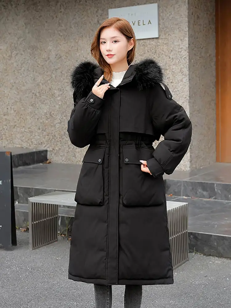 Vielleicht Winter Jacket Women New 2022 Hooded Warm Jacket Female Long Parkas Artificial Fur Collar Women Winter Coat Clothes