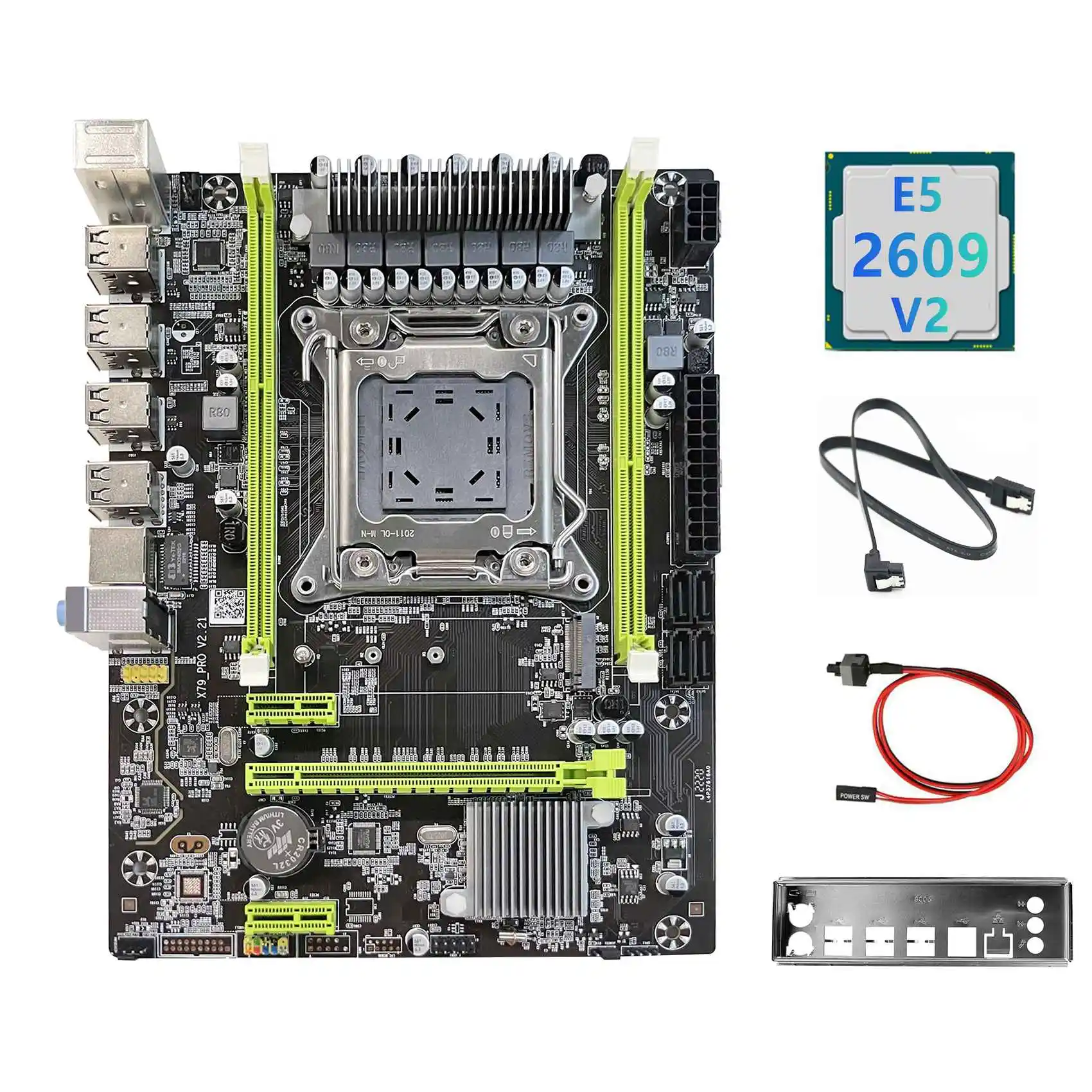 X79 Motherboard Upgrade X79 Pro+E5 2609 V2 CPU+SATA Cable+Switch Cable+Baffle M.2 NVME LGA2011 for LOL CF PUBG