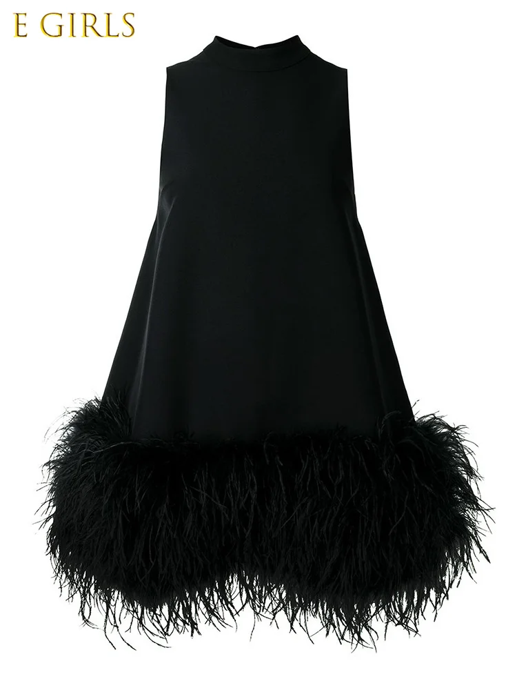 

J GIRLS Feather Fur Dress For Women O Neck Sleeveless Loose Tassel A Line Dresses Female Streetwear 2022 Summer Fashion New
