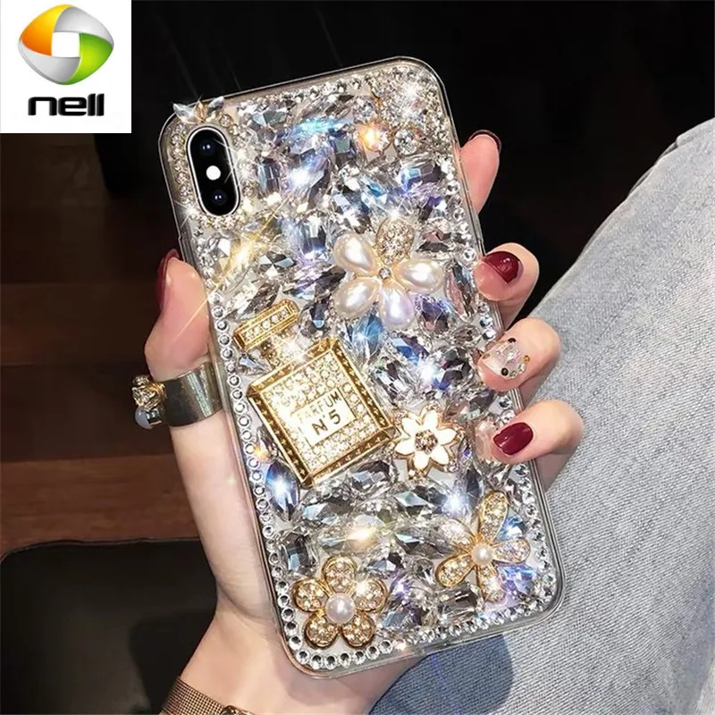 

Роскошный чехол для телефона с блестящими стразами и цветами DIY, чехол для телефона Huawei Mate 40 P40 P30 P20 Mate 30 20 Pro Ca из ТПУ с жемчугом и кристаллами, ...