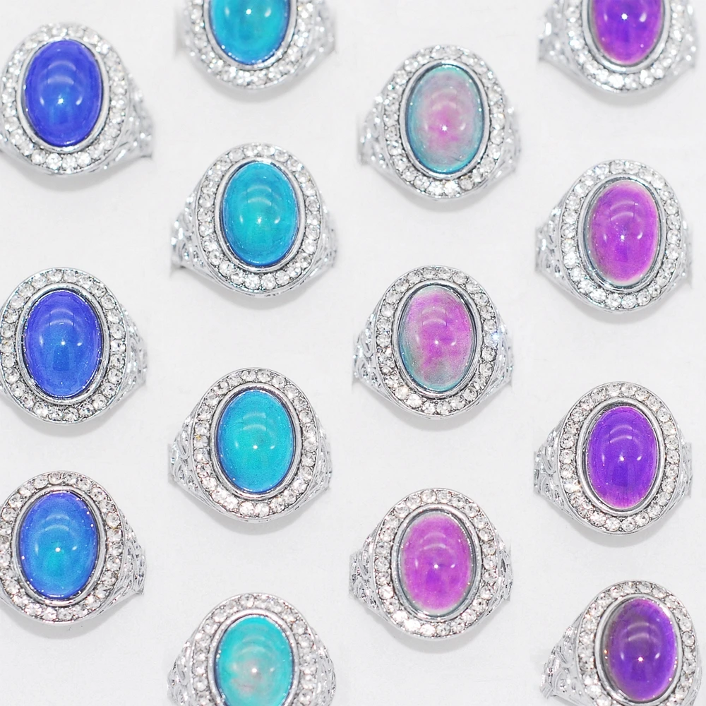 

30/50pcs Lots CZ Crystal Mood Vintage Rings Women Men Charm Luxury Party Gifts Emotional Changing Color Accessories Wholesale