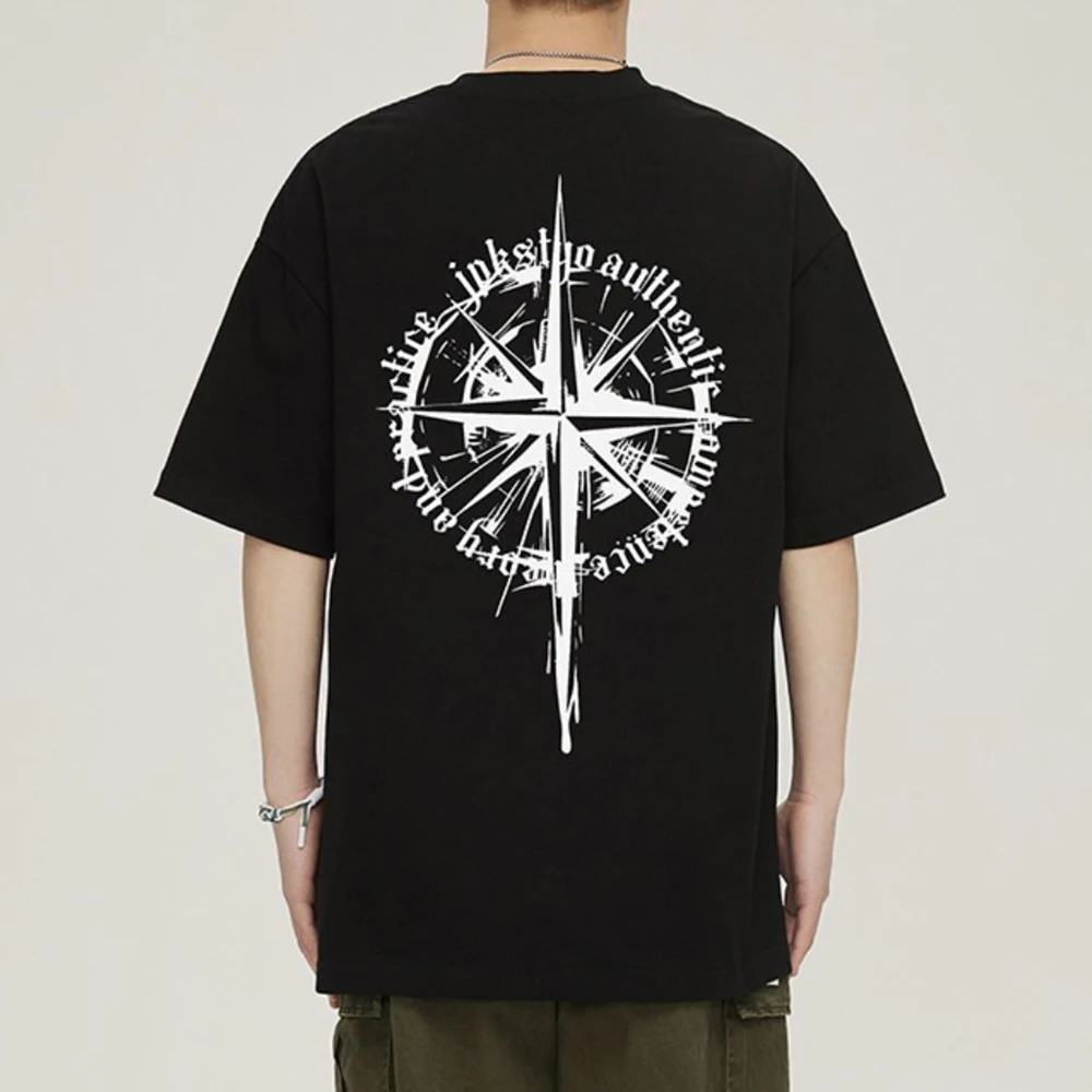 

Street Y2K Short-sleeved T-shirt Summer Personality Doberman Print Cotton All-match Casual Loose Hip-hop Top Men's Clothing