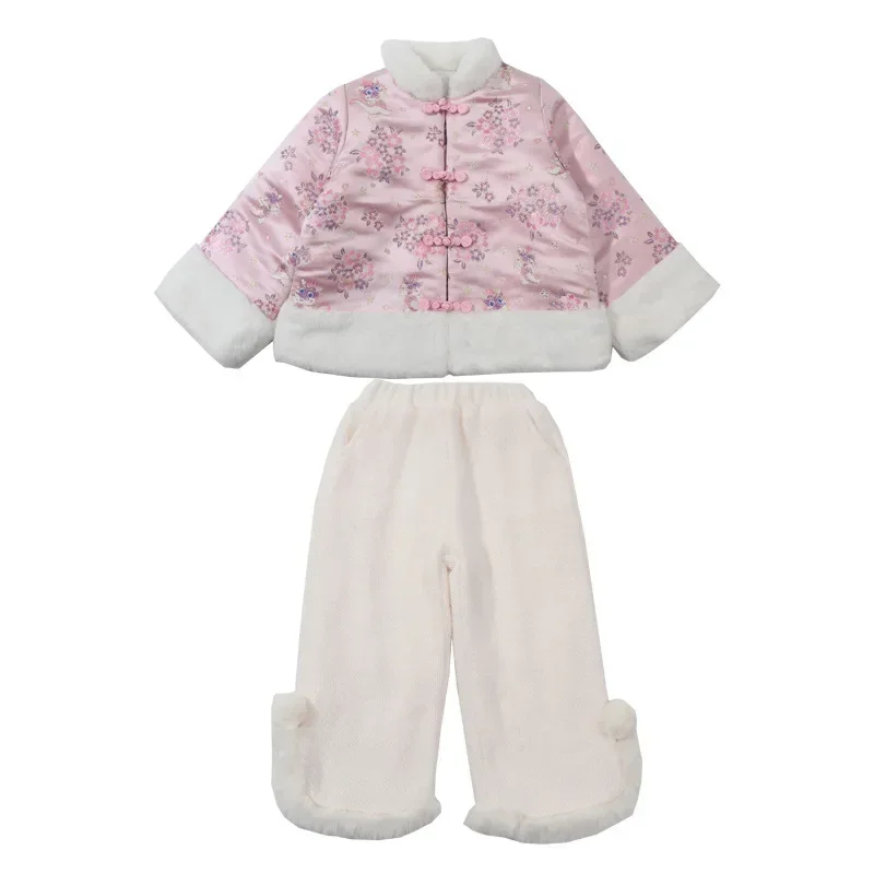 Комплект одежды Hanfu для девочки на Новый год зимнее детское платье Тан утепленные