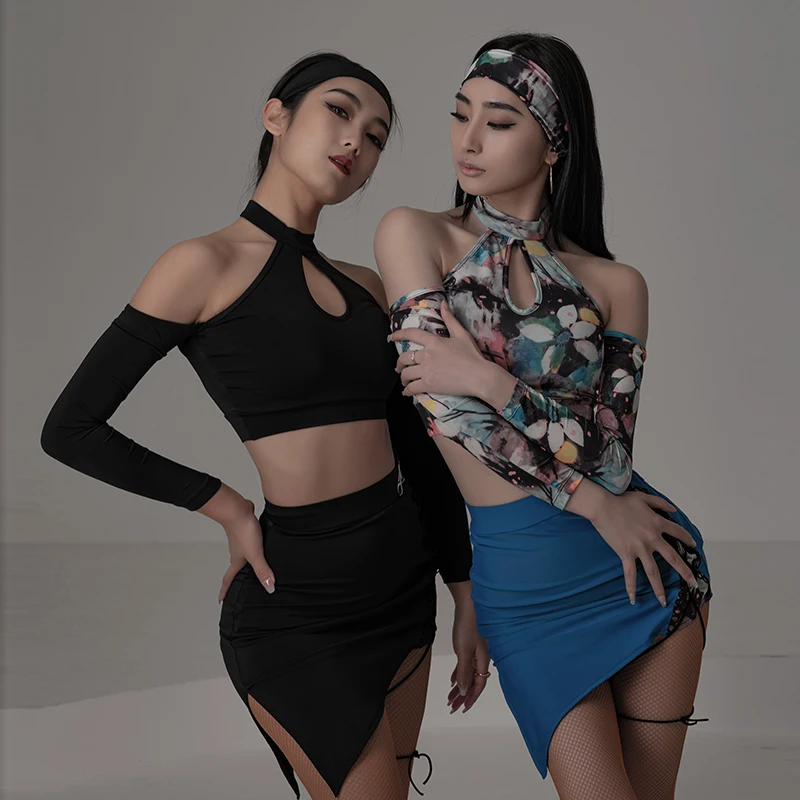 

Latin Dance Suit Professional Long Sleeve Short Tops Irregular Skirt Rumba Practice Clothing Samba Clothes Tango Dress DWY7060