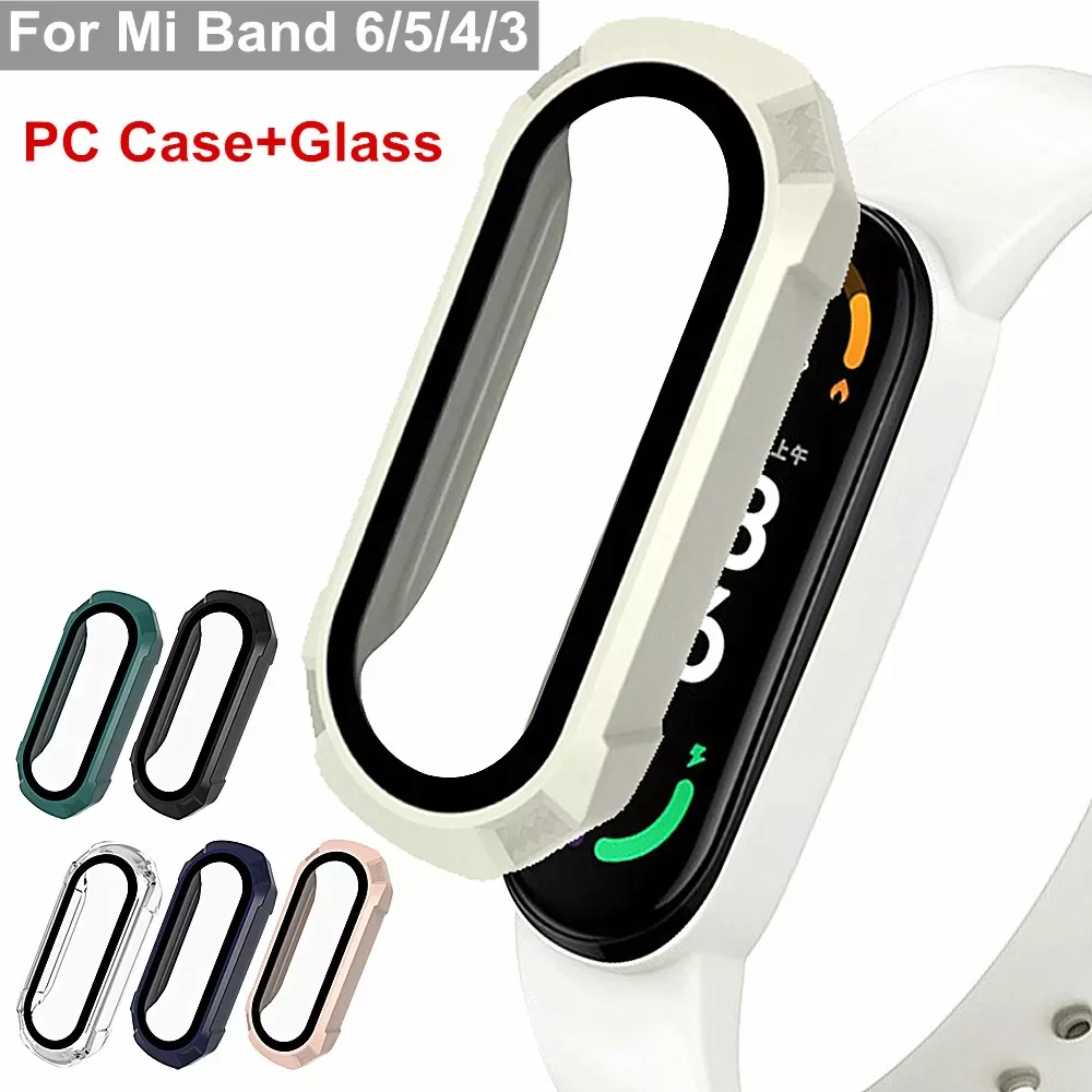 

Чехол из поликарбоната и стекло для Xiaomi Mi Band 6 полное покрытие Защита экрана для Xiaomi Mi Band 6 5 4 3 band 7 защитный чехол для ремешка
