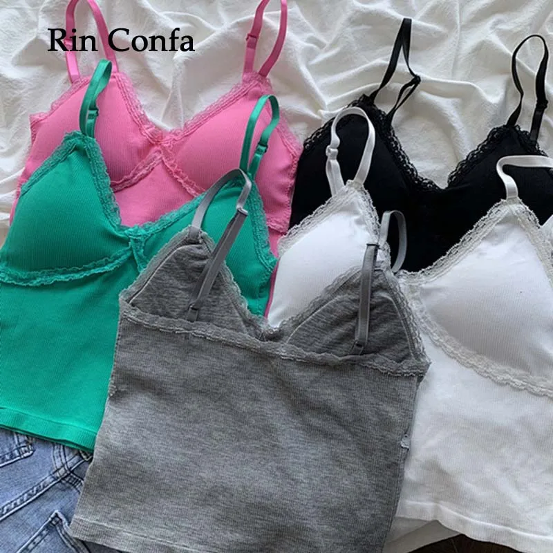 

Rin Confa Women V-neck Lace Camis Hotsweet Slim Korean Fashion Sexy Girls Crop Tops Vintage Comfort Casual All-match Simple Top