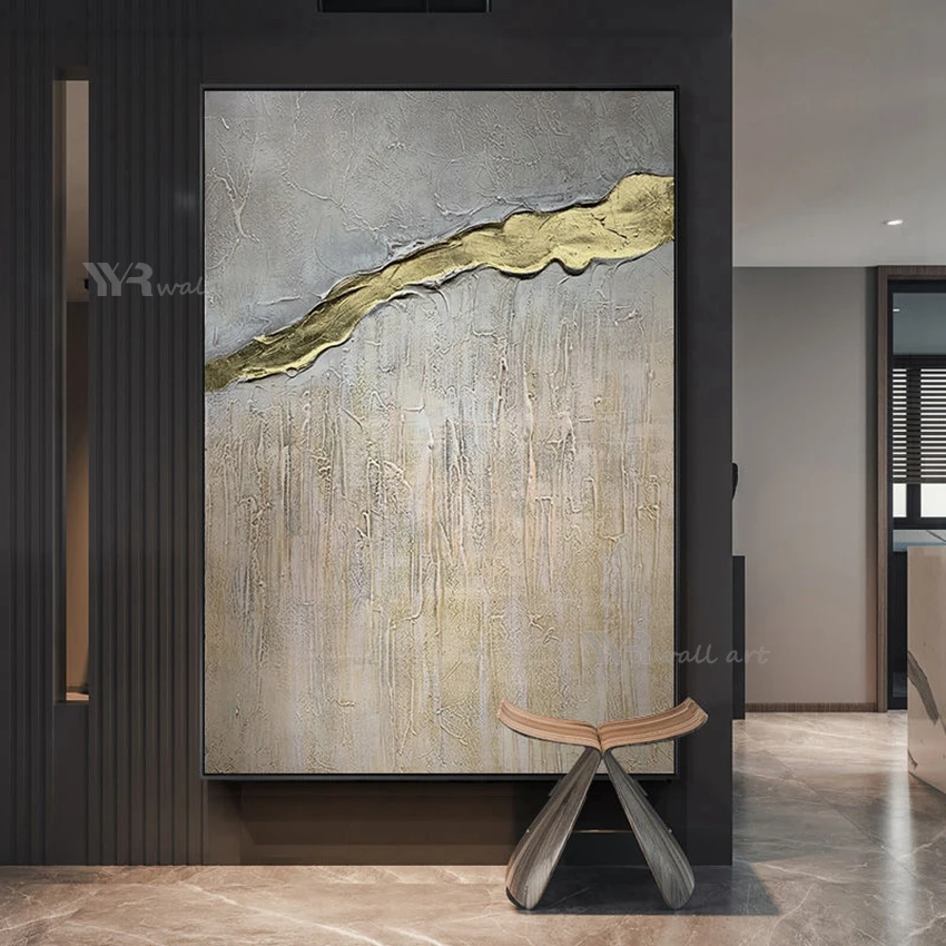 

Gold Foil Decorative Poster Abstract Wall Art Canvas Handmade Oil Painting Acrylic Texture Mural Unframed for Living Room Hotel