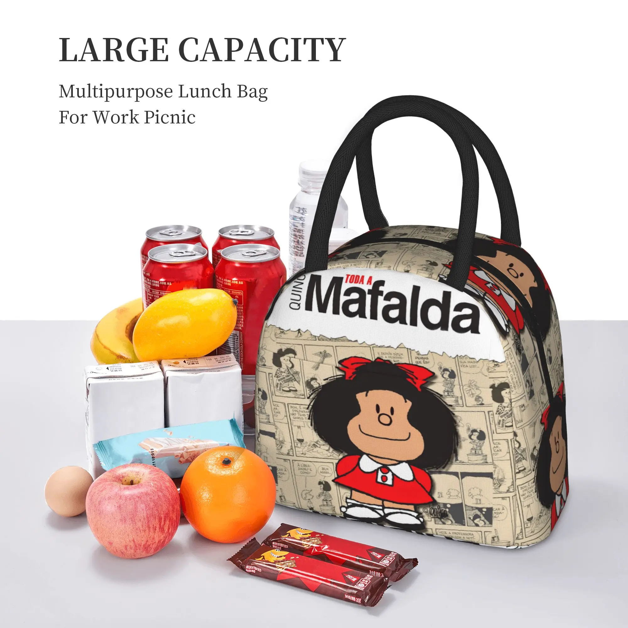 Термосумка для обедов Mafalda Comic, многоразовая, с изоляцией, контейнер для еды, портативная сумка-тоут Kawaii Amine для мужчин, для работы и путешествий (art.: 3920da588d3ea) - 3920da588d3ea