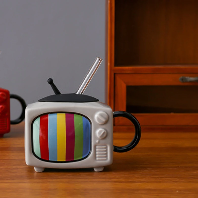 Керамический квадратный набор кофейных чашек с соломинкой и крышкой офисная