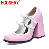 egonery fashion pumps lady square toe super high heels front buckle strap woman shoes good quality brand drop shipping footwear