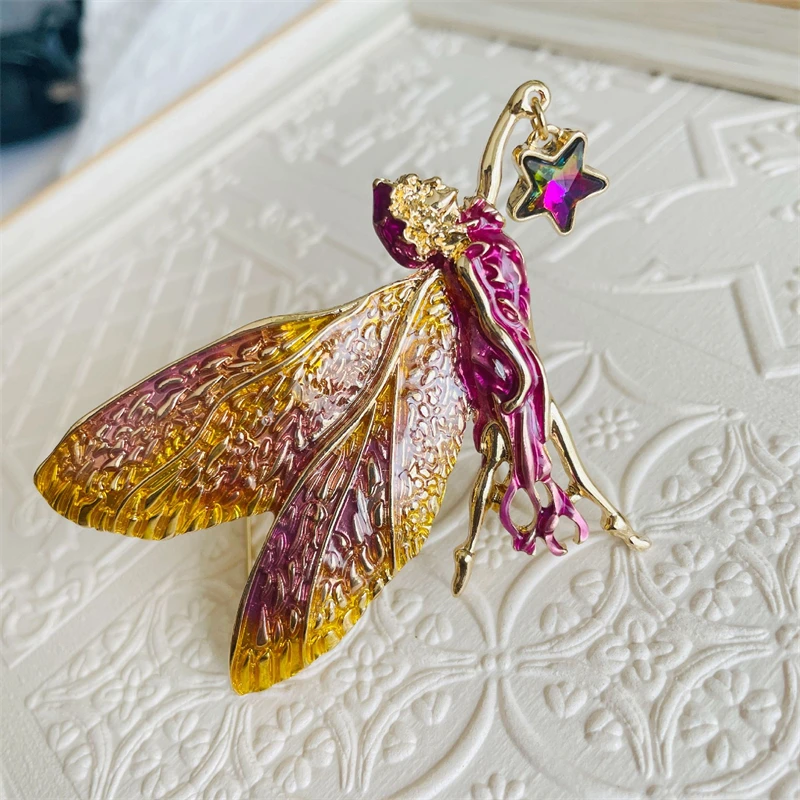 Женская Винтажная брошь в виде ангела и эльфа с градиентными крыльями |
