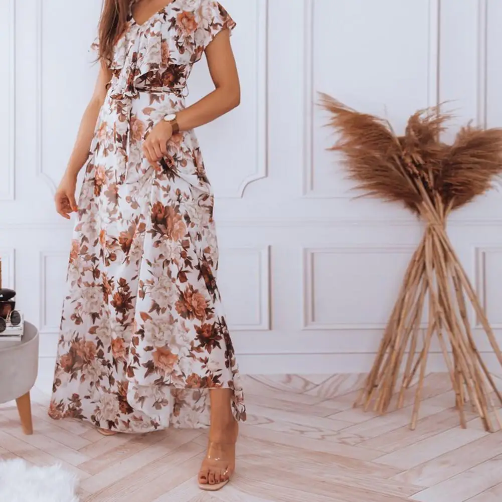 

Female Dress Trendy Lace-up High-Waist Causal Robe Fashion Floral Print Long Dress Streetwear Long Dress Maxi Dress