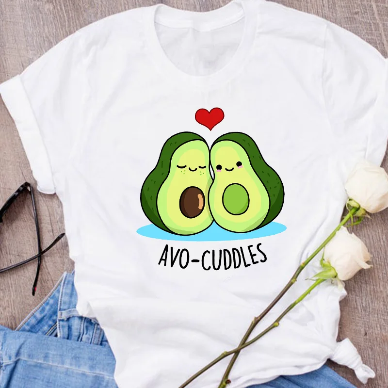

Women Lovely Avocado Couple Love Cartoon Fruit Clothes Floral Lady Tees Print Tops Clothing Sweet T Shirt Womens T-Shirt