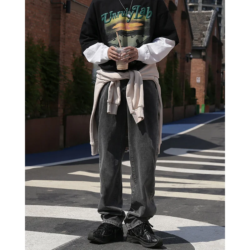 Blue/Grey Baggy Jeans Men Fashion Harajuku Casual Straight Jeans Men Streetwear Hip Hop Loose Denim Pants Mens Trousers M-2XL