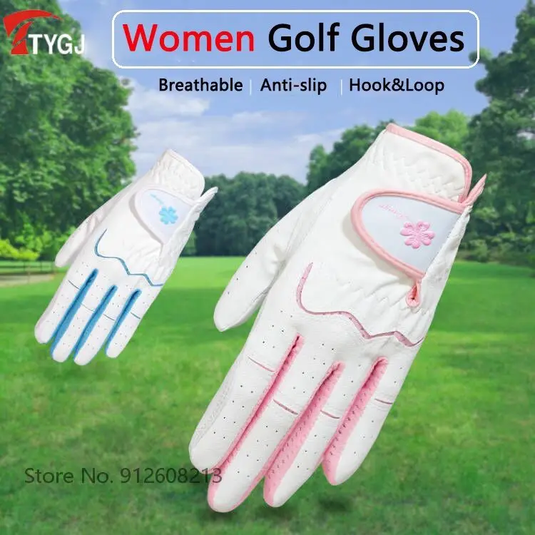 

TTYGJ 1 Pair Women Breathable Golf Gloves Ladies Left and Right Hand Sports Mittens Leather Anti-Slip Granules Female Gloves
