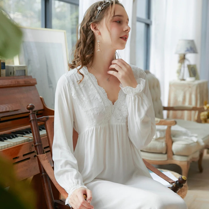 Roseheart Women Female Blue Pink Sexy Sleepwear Nightdress  Long Lace V Neck Nightwear Homewear Nightgown Sleepwear