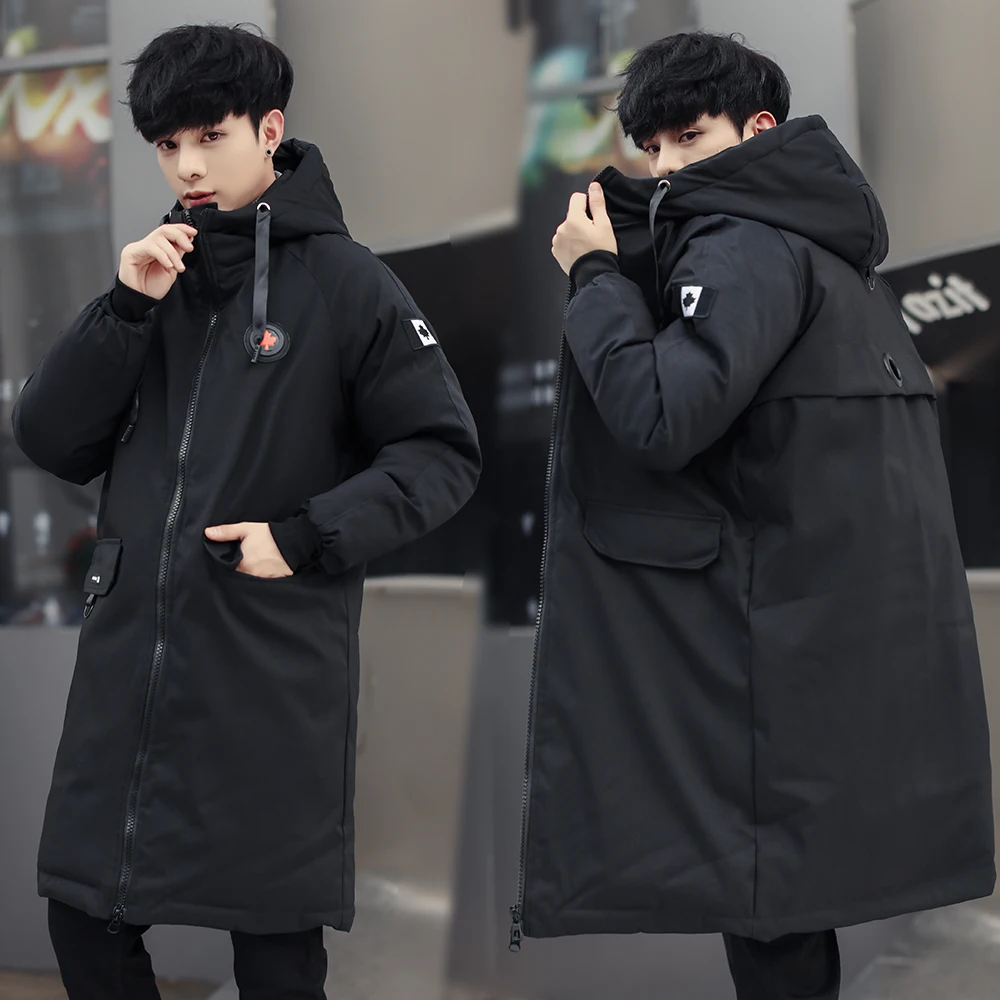 Mens Long Hooded Parka New Hooded Casual Fashion Outerwear Winter Warm Parkas Jackets Men Solid Color Thick Windproof Coat