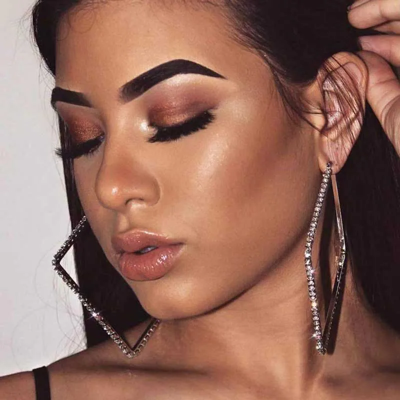 

Fashion Rhinestone Square Big Hoop Earrings Women Fashion Jewelry Collection Statement Earings Accessories