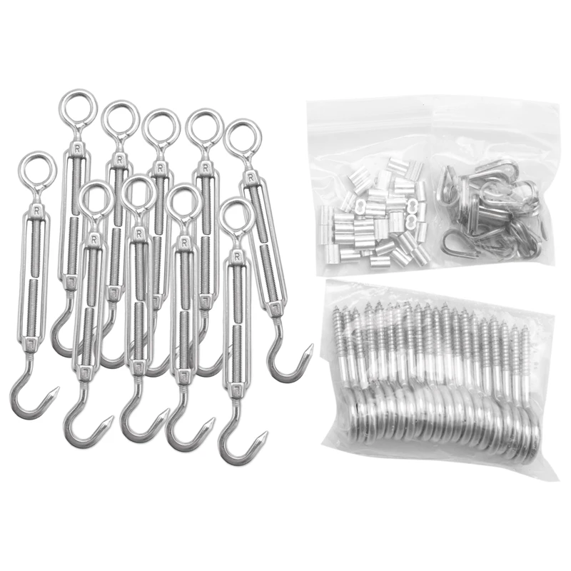 

1/16 Inch Cable Railing Kit For Wooden Post Turnbuckle Wire Tensioner Strainer Lag Screw Eye Thimble And Crimping Loop