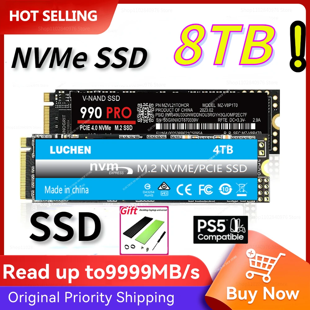 

New 980 plus SAM 990 Pro 2TB SSD M.2 2280 PCIe 4.0 NVME Large Capacity Internal Solid State Disk 1TB for Laptop/PC/PlayStation 5
