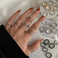 new fashion style 6pcsset punk women jewelry girls geometric metal finger ring for beautiful lasies as present