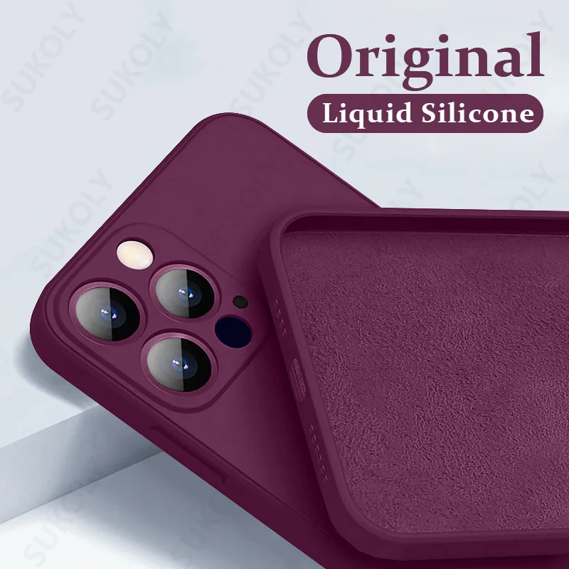 Чехол для телефона Square Liquid Silicone для iPhone 11 12 13 14 Pro Max Mini X XS XR 7 8 Plus SE 2020 с полной защитой объектива.