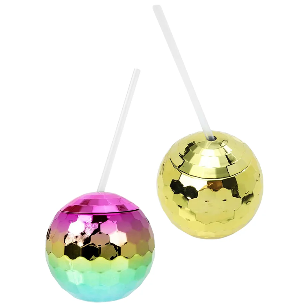 

2pcs Disco Ball Drinks Decors with Straw Disco Party Decors Mirror Disco Cocktail Decors Supplies