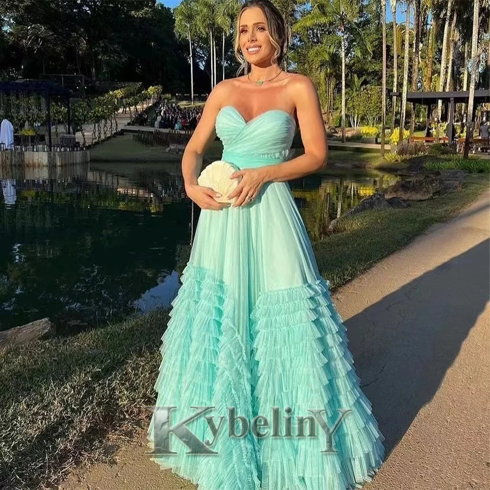 

Kybeliny Simple Prom Dresses Tiered Strapless Sleeveless Evening Gowns Vestidos De Fiesta 2023 For Women Formal Custom Made