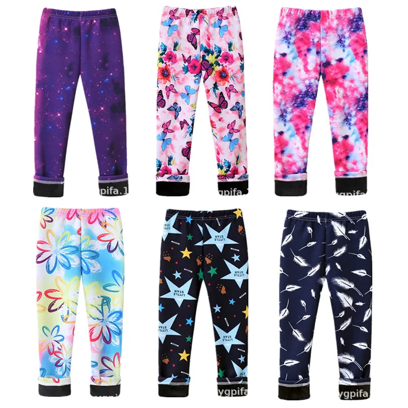 

Kids Velvet Warm Pants Autumn Winter Girls Leggings Children Slim Thick Trousers Baby Girl Vintage Flowers Legging for 3-11Years