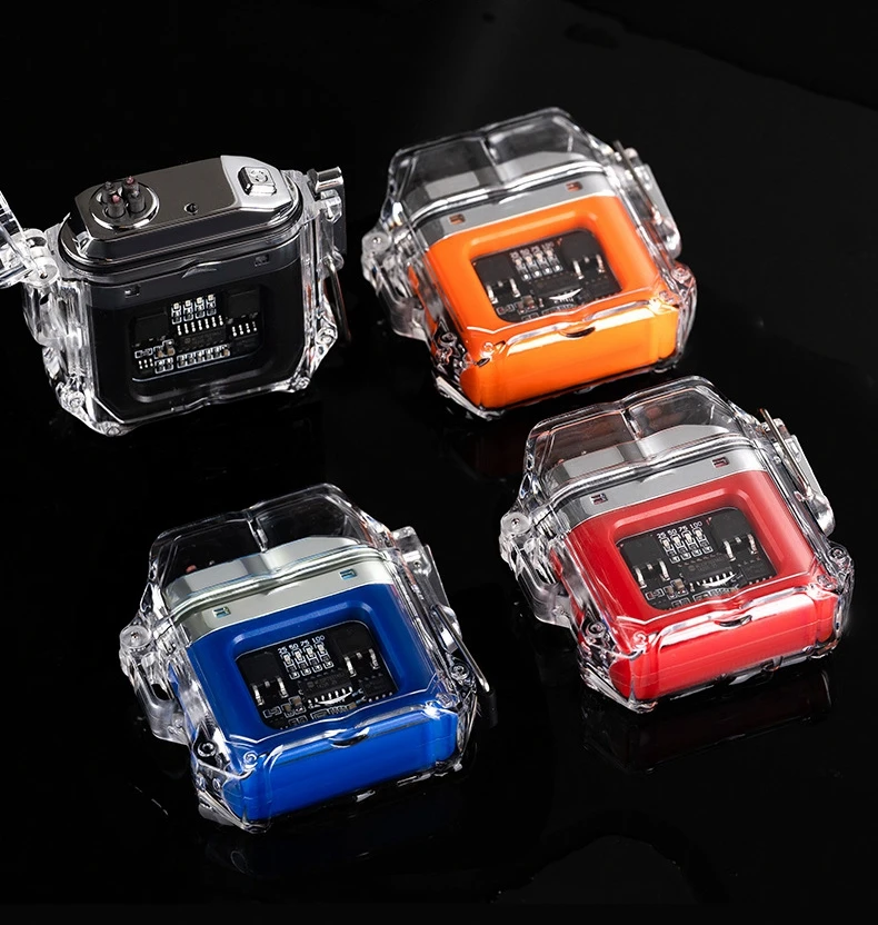 

New Outdoor Camping Windproof Waterproof Double Arc Cigarette Lighter Transparent Body Lighter USB Pulse Electric Lighters