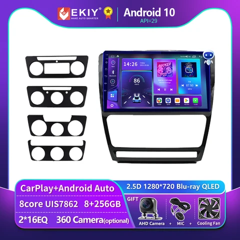 Автомагнитола EKIY T900 Android 10 для SKODA Octavia 2 A5 2008 2009 2010 2011 2012 2013 Carplay QLED мультимедийный плеер навигация GPS 2din Авторадио DVD