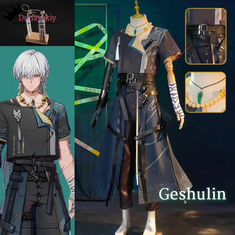 FC6Wuthering Waves Geshu Lin Косплей Костюм Черное Платье Ожерелье Перчатки Ремни Игра Cos